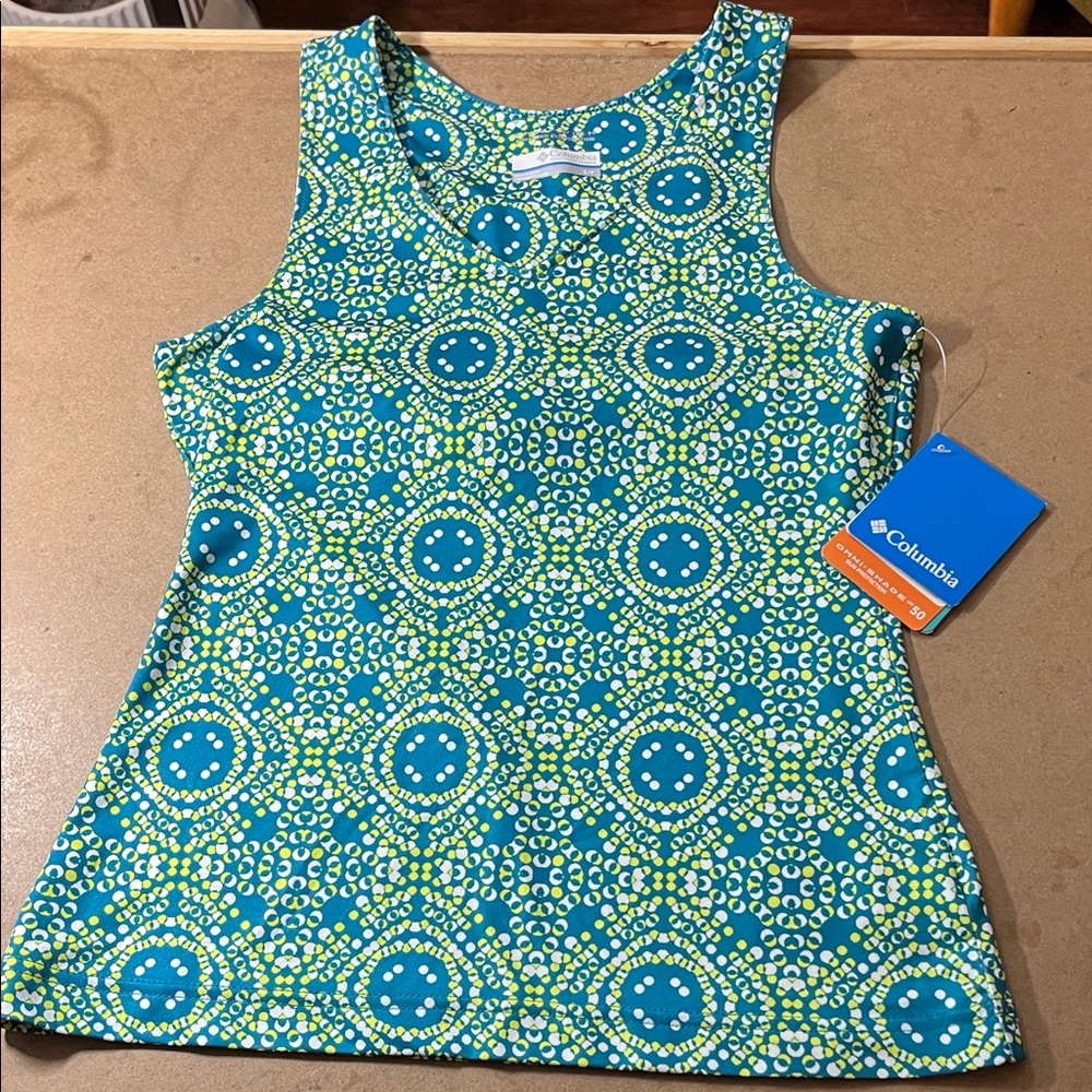 New Columbia Teal and Green Patterned Tank Top